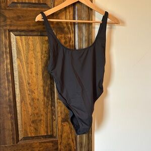 SKIMS Black Scoop Neck One-Piece Bodysuit